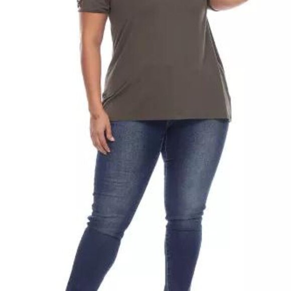 White Mark Plus Size Keyhole Cutout Sleeve Tunic Top - Olive Green, Size 3X NWT - Picture 4 of 6